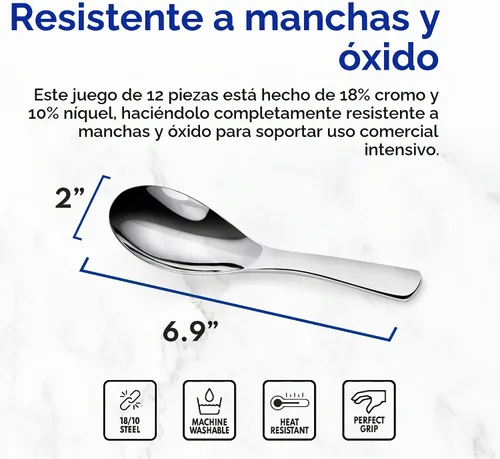 Vista 6 de New Star Foodservice 1029062 - Cucharas de sopa de acero inoxidable extra resistentes 18/10, juego de 12