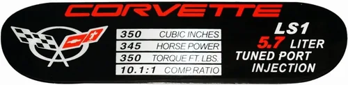 Vista 3 de 1 placa de metal C5 Corvette Spec ID de placa de metal Consoler Emblema 3D Placa de identificación LS1 345HP 1997-2000 Reemplazo para Corvette