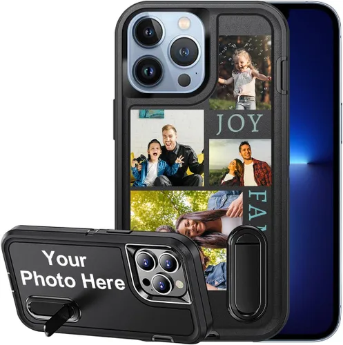 Vista 24 de Funda personalizada para iPhone 13, soporte incorporado/función atril, protección resistente a los arañazos, cubierta de fotos personalizada