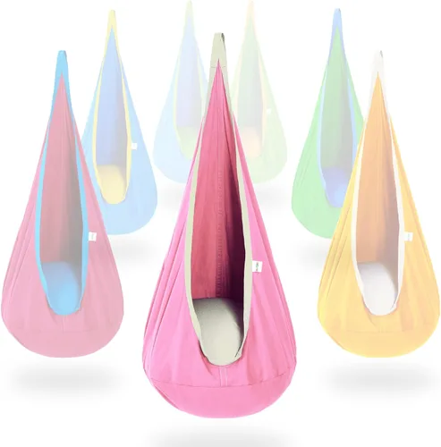 Vista 13 de Hamaca tipo cápsula OUTREE 100% de algodón para niños. Para uso interior y exterior, Azul