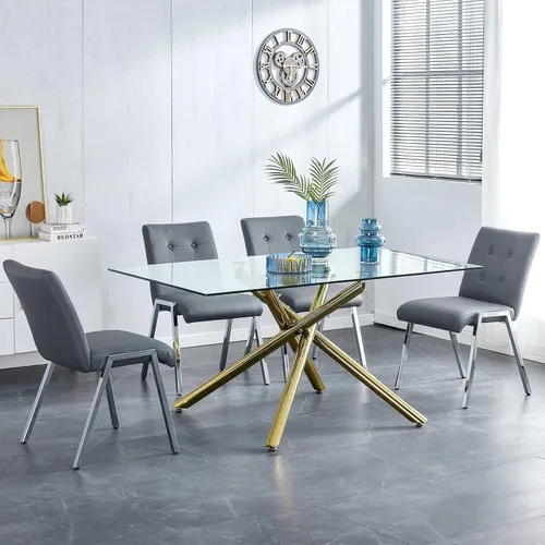 Vista 4 de Juego de 2 sillas de comedor de metal, sillas de comedor grises, respaldo alto sin brazos con patas de metal galvanizado y asientos de poliuretano