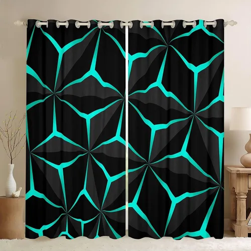Vista 35 de Feelyou - Cortinas de ventana en forma de panal, tema geométrico hexagonal con luces de neón verdes, para chicos adolescentes y hombres, elegante