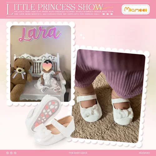 Vista 2 de Miamooi Zapatos de vestir de boda para bebés y niñas, zapatos de ballet con lazo de princesa Mary Jane, zapatos planos para primeros pasos, zapatos