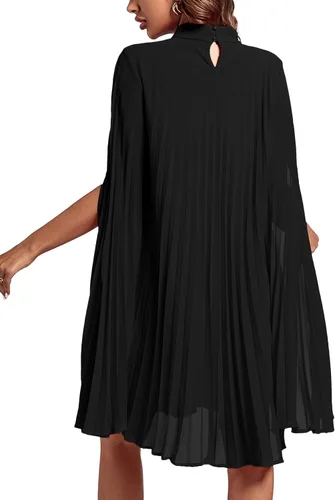 Vista 2 de Rooscier Vestido midi de fiesta plisado con cuello alto falso y espalda abierta para mujer