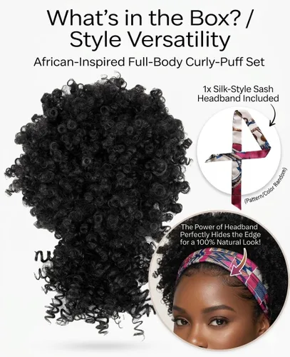 Vista 4 de Cola de caballo con cordón para mujeres negras Afro Puff Cola de caballo con cordón con flequillo Cola de caballo corta crespa y rizada Moño cola
