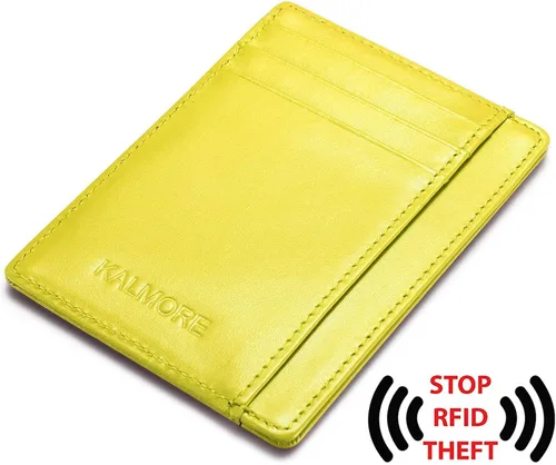 Vista 3 de KALMORE - Cartera de piel auténtica con bolsillo frontal y ventana de identificación