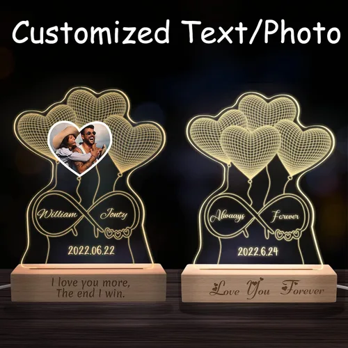 Vista 2 de Lámpara de nombre de ilusión 3D personalizada, lámpara de corazón personalizada con letrero de nombre, luz nocturna LED acrílica personalizada