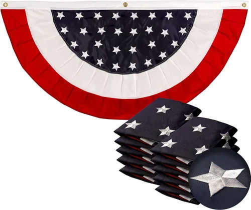Vista 17 de G128 Bandera de abanico plisada de Estados Unidos, estrella de 1.5 x 1.5 pies, círculo central, decoración patriótica del 4 de julio, estrellas