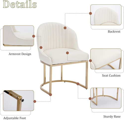 Vista 6 de Juego de 2 sillas de comedor de terciopelo, sillas de comedor tapizadas con patas de metal dorado, sillas auxiliares modernas para cocina, sillas