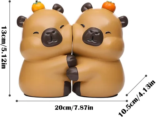 Vista 2 de Lindos sujetalibros decorativos de capibara que se abrazan, extremos únicos de libros con temática animal para sostener libros, soporte creativo
