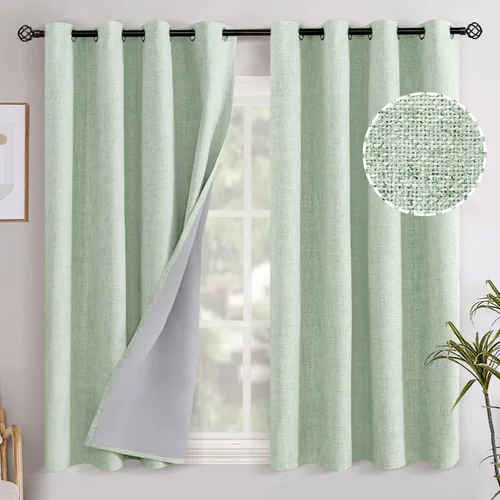 Vista 40 de YoungsTex - Cortinas opacas de lino para dormitorio, oscurecimiento de la habitación, cortinas con textura de lino, paneles con aislamiento térmico