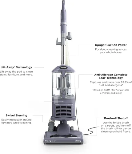 Vista 8 de Shark NV352 Navigator Lift Away - Aspiradora vertical, filtro HEPA, tecnología antialergénica, dirección giratoria, ideal para alfombras, escaleras