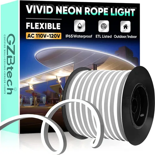 Vista 38 de GZBtech Tira de luces LED flexibles de neón de 16.4 pies, tira de luz impermeable CA de 110-120 V, 120 LEDs/M, iluminación de neón conectable