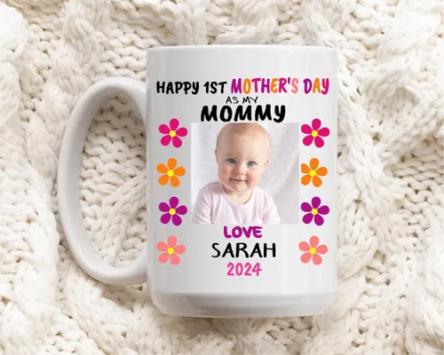 Vista 3 de Taza personalizada para mamá de primera vez, feliz día de la madre, regalo para la nueva mamá, regalo personalizado para el día de la madre (15oz)