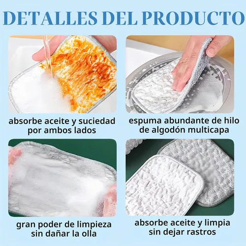 Vista 4 de Trapos multiusos de alambre para lavar platos en seco y húmedo, reutilizable y mejorado de lana de acero de 2 capas, trapos multifuncionales