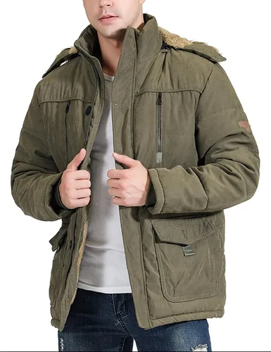 Vista 4 de Tanming - Abrigo de invierno para hombre con forro de piel sintética y capucha desmontable