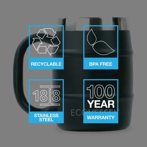 Vista 3 de EcoVessel Taza de café y vaso cervecero de acero inoxidable, térmico, de doble pared y doble barril.