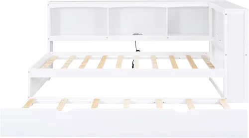 Vista 4 de DEINPPA Sofá cama Twin Captain con nido y puertos USB, marco de cama de plataforma de madera con cabecera en forma de L para niños, adolescentes