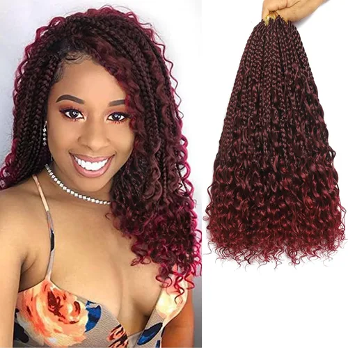 Vista 13 de Flagship 9 Paquetes Goddess Box Braids Cabello de Ganchillo para Mujeres Negras - 10 Pulgadas Pre-enrollado con Puntas Rizadas, Estilo Bohemio 1b