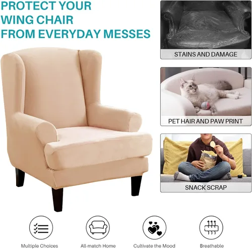 Vista 2 de MIFXIN Wingback - Funda para silla, de terciopelo de 2 piezas, elásticas, con funda de cojín, suave, lavable, protector de muebles para sala