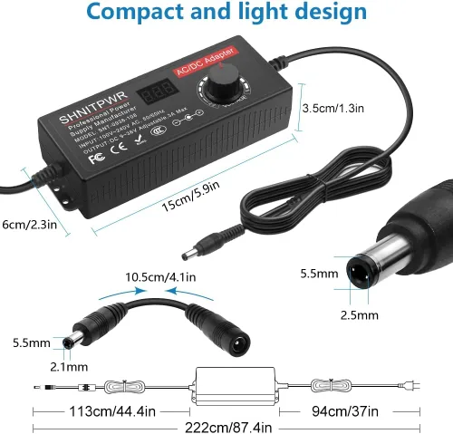 Vista 3 de SHNITPWR Fuente de alimentación universal ajustable DC 24V 12V 9V 14V 19V 30V 36V Adaptador de CA Multi-voltaje 9V ~ 36V 3A 108W Adaptador