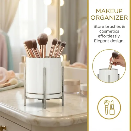 Vista 6 de Organizador de cerámica para cubiertos, soporte redondo para utensilios, soporte para utensilios de cocina para encimera, taza de cerámica con borde