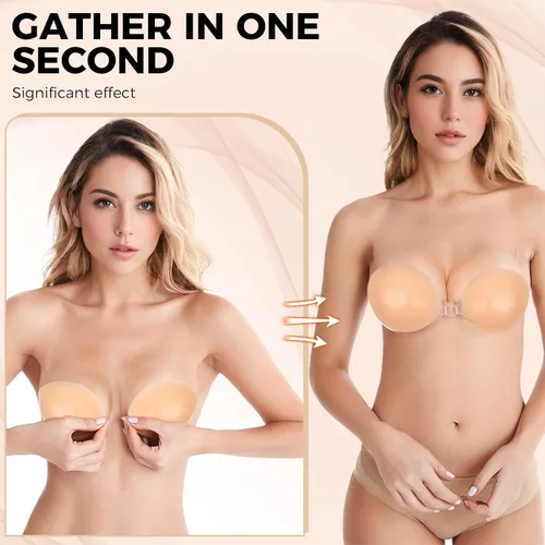 Vista 2 de AURUZA Adhesive Bra, Strapless Sticky Invisible Push up, Reusable Silicone Bra for Strapless Backless