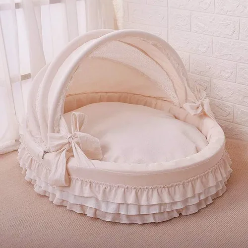 Vista 2 de Cama de princesa para gatos, semicerrada, universal para todas las estaciones, cuna para mascotas, extraíble y lavable, perrera, arena para gatos