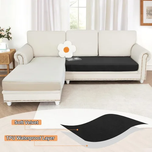 Vista 2 de NAISI Fundas de cojín impermeables de tela de terciopelo grueso lavable, 1 pieza, fundas individuales para sofá modular con parte inferior elástica