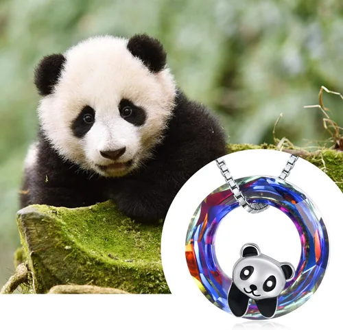 Vista 4 de Collar con colgante de panda de plata de ley 925 con dije de cristal, regalos de cumpleaños para mujeres e hijas