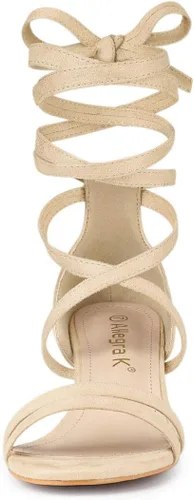 Vista 4 de Allegra K Sandalias con cordones y tacón de bloque de color con punta Beige