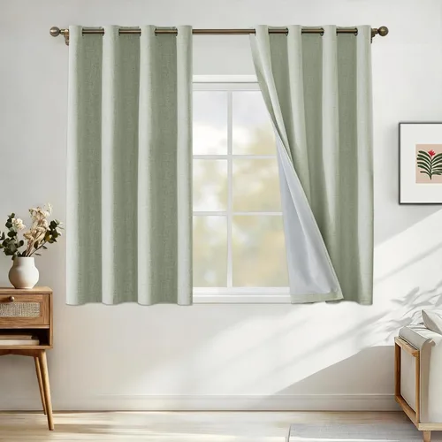 Vista 94 de Cortinas 100% opacas para dormitorio, cortinas opacas de 63 pulgadas de largo, cortinas opacas de lino para sala de estar, cortinas con ojales