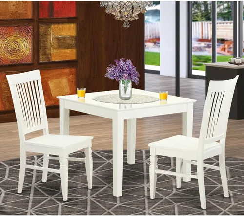Vista 2 de East West Furniture OXWE3-LWH-W - Juego de cocina de 3 piezas para espacios pequeños que contiene una mesa cuadrada y 2 sillas de comedor, 36 x 36