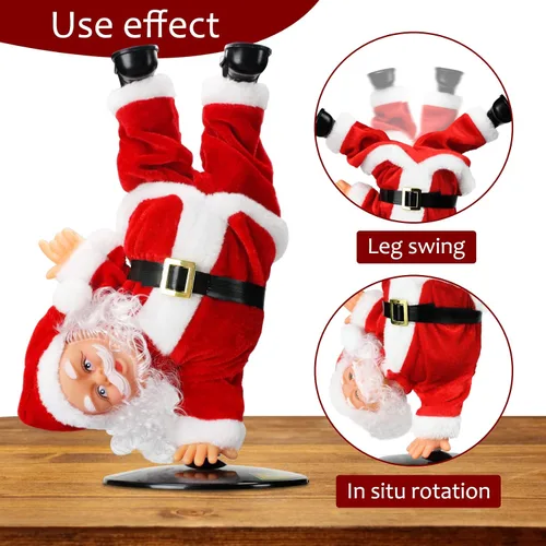 Vista 3 de Gfilay Juguete de peluche de Papá Noel giratorio invertido bailando y cantando, decoraciones navideñas animadas de Papá Noel eléctrico para niños
