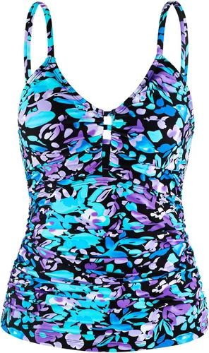 Vista 18 de Ocean Blues Traje de Baño Tankini Retro para Mujer con Fruncido Control de Abdomen Solo Parte Superior del Tankini Negro
