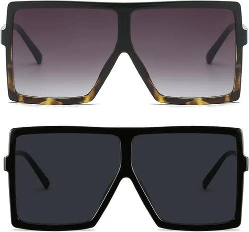 Vista 2 de GRFISIA Gafas de sol cuadradas de gran tamaño para mujeres y hombres, sombras planas a la moda