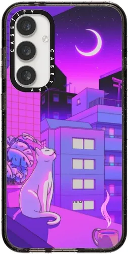 Vista 155 de CASETiFY Funda de impacto para Galaxy S22+ - Adhesivo Aries Moross, color negro transparente