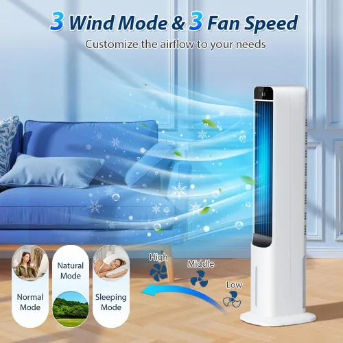 Vista 4 de Enfriador de aire evaporativo – Ventilador de enfriamiento portátil de 41 pulgadas con 4 paquetes de hielo y control remoto, ventilador de torre