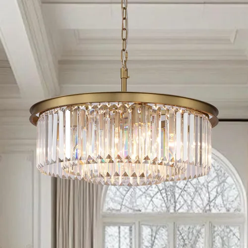 Vista 16 de Candelabro grande de cristal moderno de lujo, lámpara de techo colgante de oro antiguo para comedor, sala de estar, 12 luces, 3 niveles