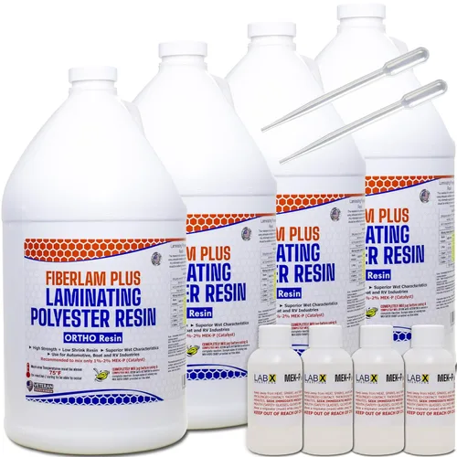 Vista 12 de FIBERLAM Plus 1-10G Resina de poliéster 1-10 galones +endurecedor MEKP; revestimiento de baja viscosidad para laminado de estera/biaxial/tela