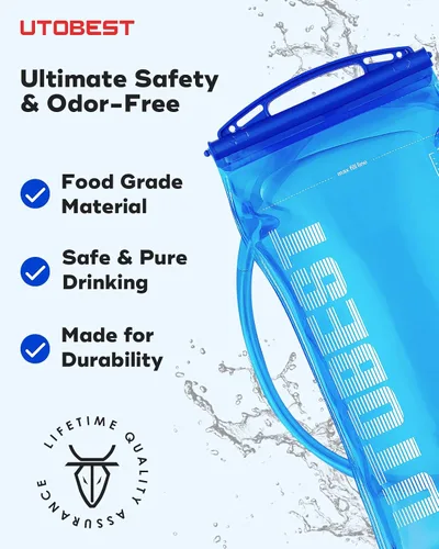 Vista 2 de UTOBEST Vejiga de agua, bolsa de hidratación de 1 L, 1.5 L, 2 L, 3 L para mochila de senderismo, sin BPA, depósito de agua a prueba de fugas