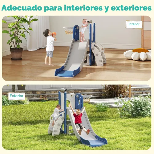 Vista 8 de kinbor Juego de tobogán 6 en 1 para niños pequeños - Diversión en interiores y exteriores para niños de 1 a 3 años, incluye aro de baloncesto