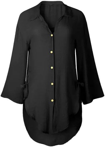 Vista 69 de Camisas de manga larga con botones para mujer, asimétricas, casuales, con cordones, túnica de gran