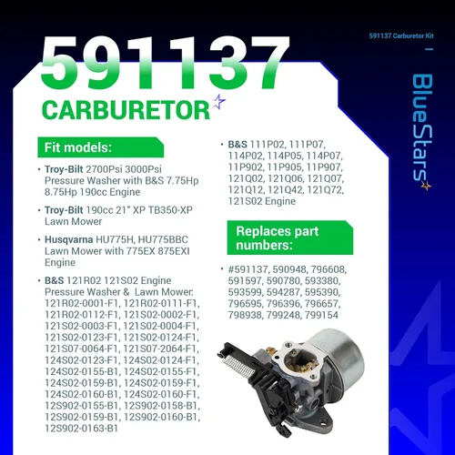 Vista 4 de BlueStars Carburador 591137 593599 - Compatible con hidrolavadora Troy Bilt 7.75 Hp 8.75 Hp 2700-3000PSI Carb 591597 216852 590780 593380 110P02