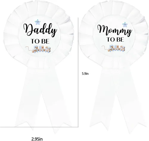 Vista 4 de HAPPYLAND - Decoraciones para baby shower, diseño de papá y mamá para ser y mamá para ser - Botón de baby shower, regalos para papá, revelación