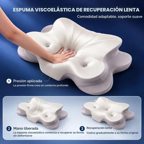 Vista 7 de Almohada cervical de espuma viscoelástica, alivio del dolor de Gris y blanco