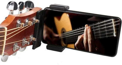 Vista 9 de Mr.Power Soporte para guitarra y bajo con auriculares para transmisión en vivo, clip compatible con iPhone, compatible con teléfonos inteligentes