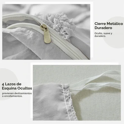 Vista 4 de Juego de funda de edredón gris claro, tamaño Queen, juego de funda de edredón bohemio de 3 piezas, ropa de cama con cierre de cremallera