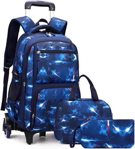 Vista 9 de Mochila con ruedas para niños de primaria con estampado galaxia, mochila con ruedas, 3Pcs-Black-Galaxy., 3Pcs Rolling Backpack Set, Portátil