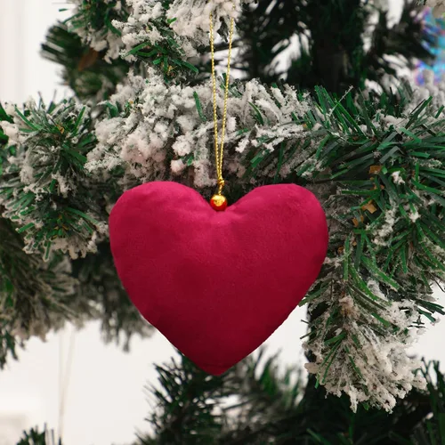 Vista 2 de Adornos para Árbol de Navidad, 6 Piezas de Adornos Colgantes de Terciopelo en Forma de Corazón para Navidad, Año Nuevo, Adornos para Fiestas